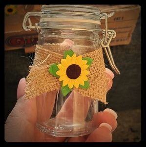 Sunflower and burlap decorated party favor jars